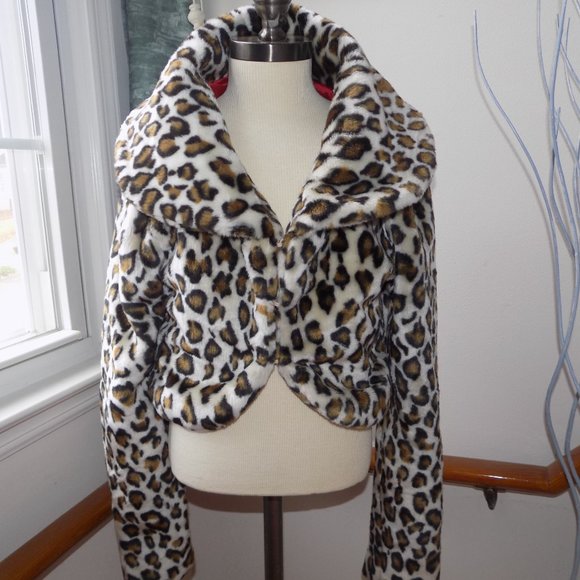 COOL ATTITUDES Leopard Faux Fur Jacket Size Small & Crossbody Purse Ladies Set - Picture 2 of 7